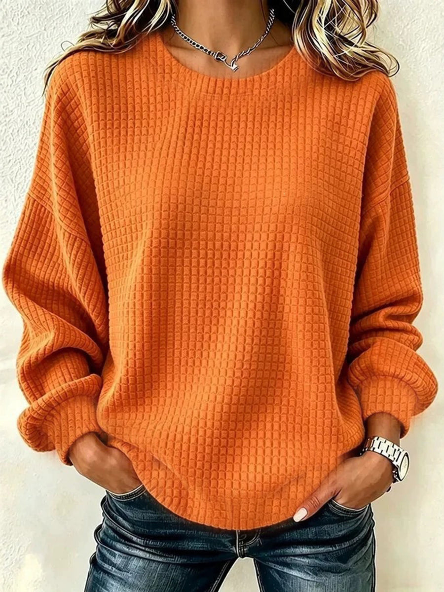 sweatshirt featuring waffle-knit in light pink with 95% polyester, 5% spandex Care instructions: Machine wash cold texture