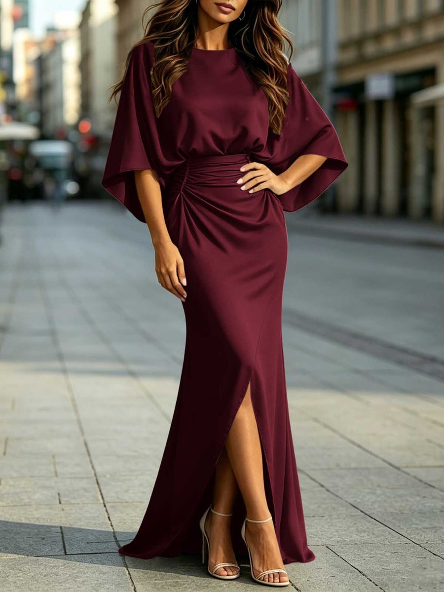 Coffee Brown maxi dress with zipper and dolman sleeve