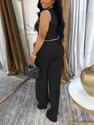 Black two-piece set with cropped and button