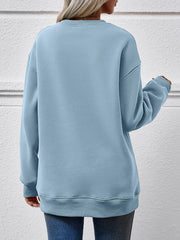 Misty Blue polyester drop shoulder sweatshirt with crewneck and ribbed cuffs and hem.