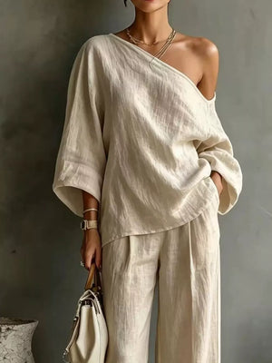 resort two-piece set in Dark Blue with one-shoulder
