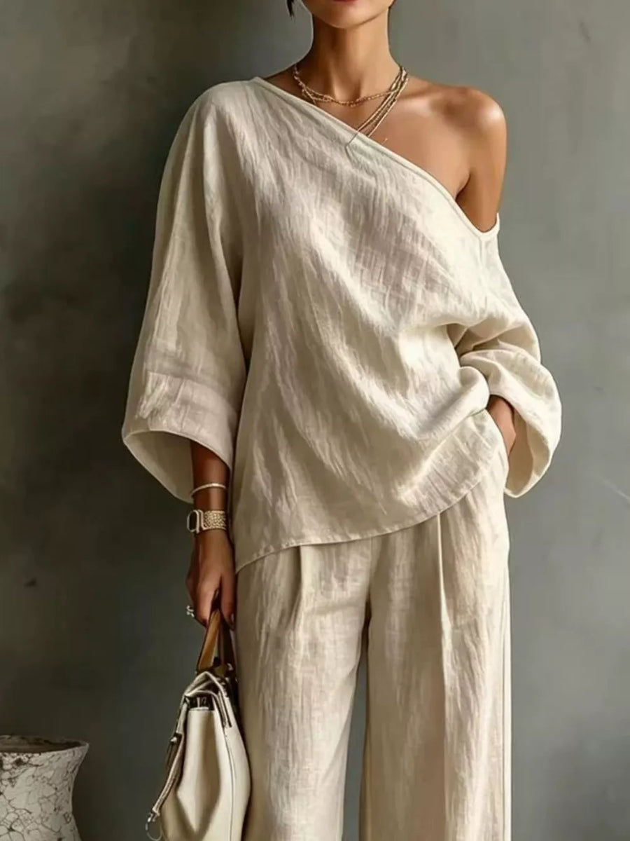 resort two-piece set in Dark Blue with one-shoulder