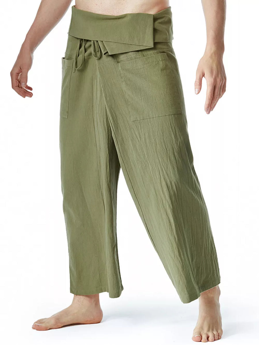Khaki Men's Loose Fit Sweatpants With Tie Waist