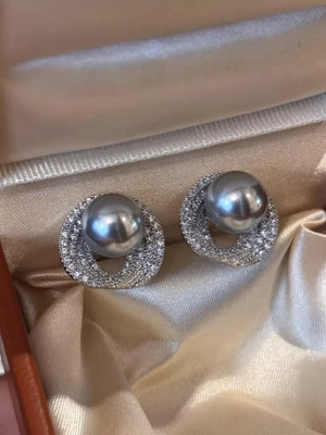 Synthetic Pearl,925 silver needle,Zircon Care instructions: Avoid wearing during earrings in Light Gray with regular