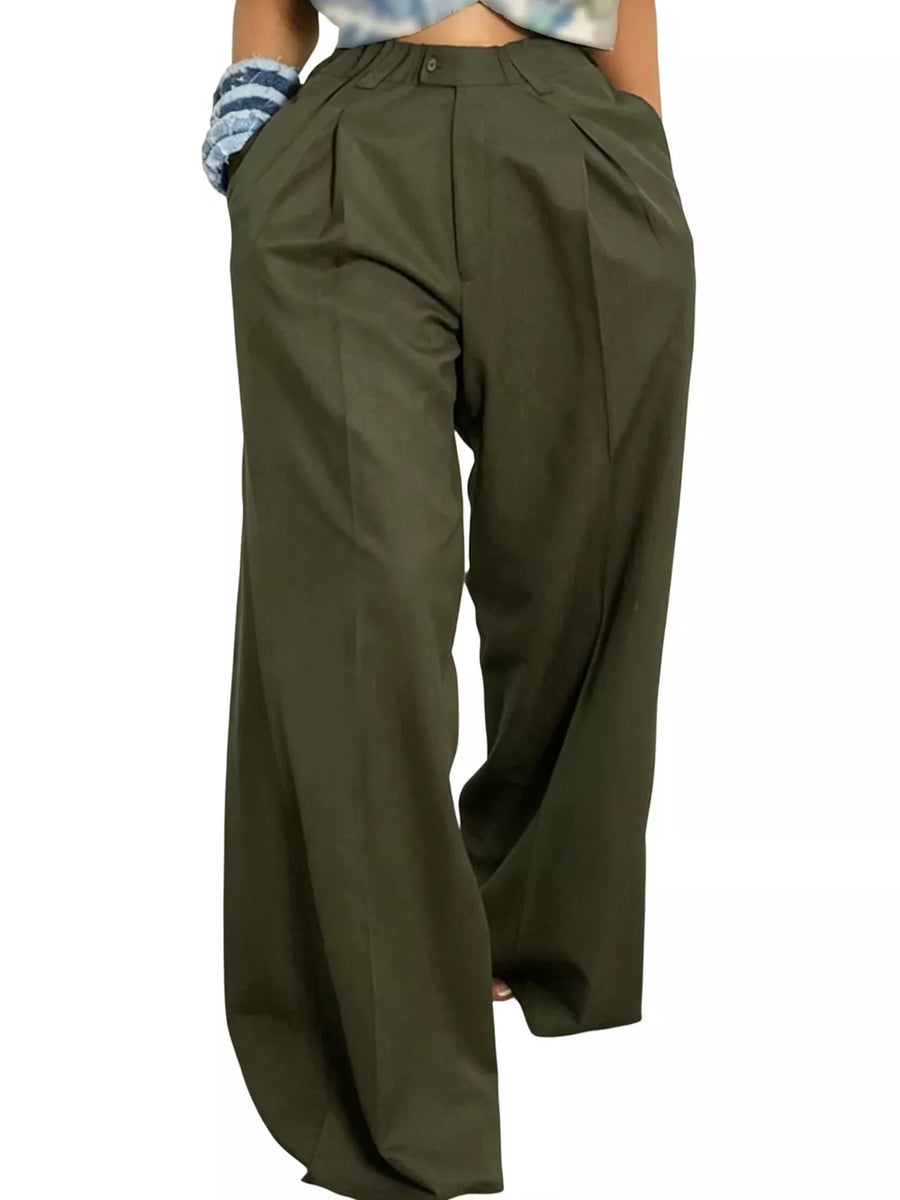 Dark Blue Wide Leg Pleated Pants