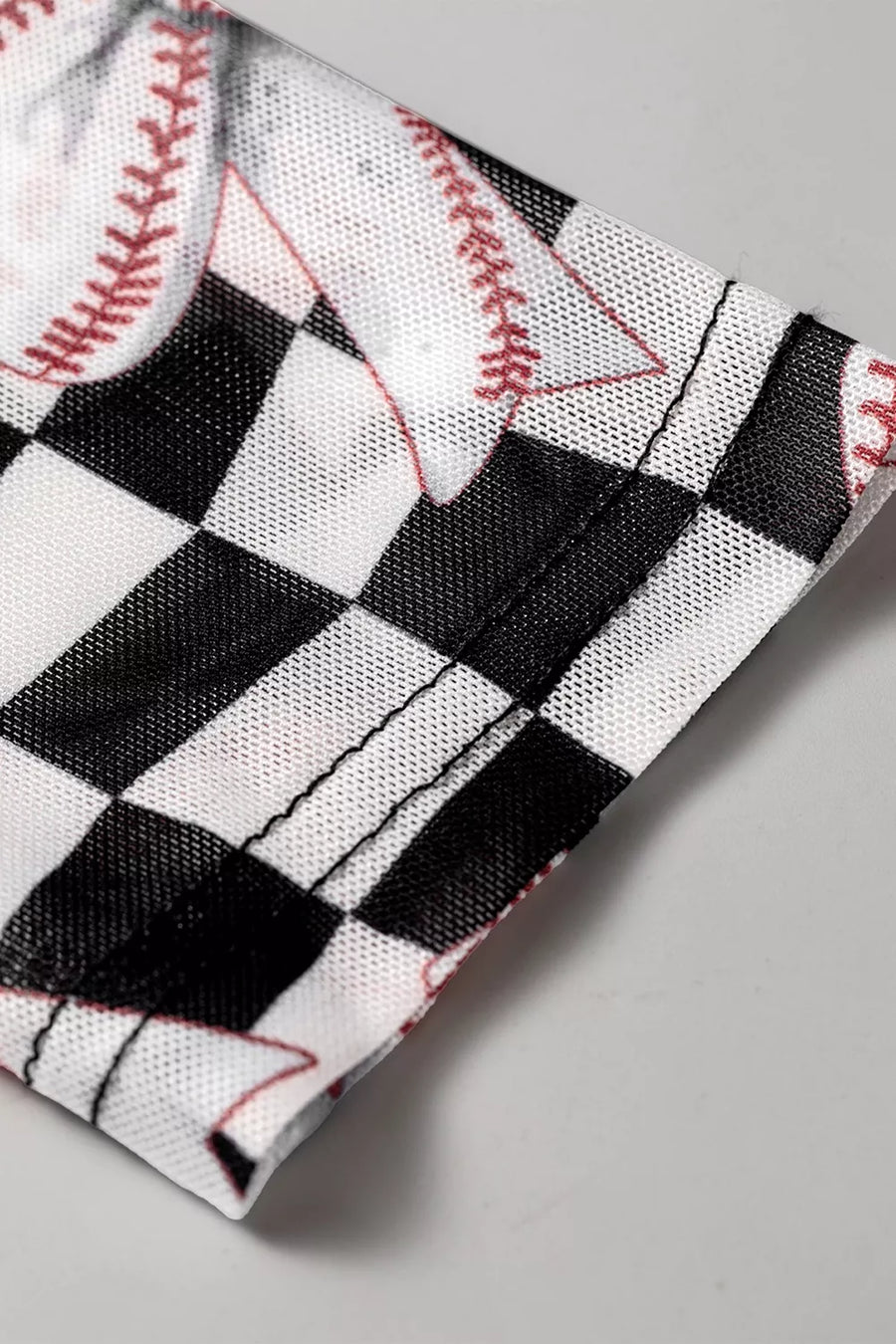Checkered Baseball Bow Print Mesh Top option 7