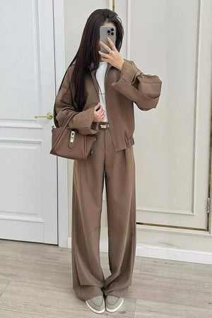 matching set in mocha brown featuring two-piece set and relaxed fit