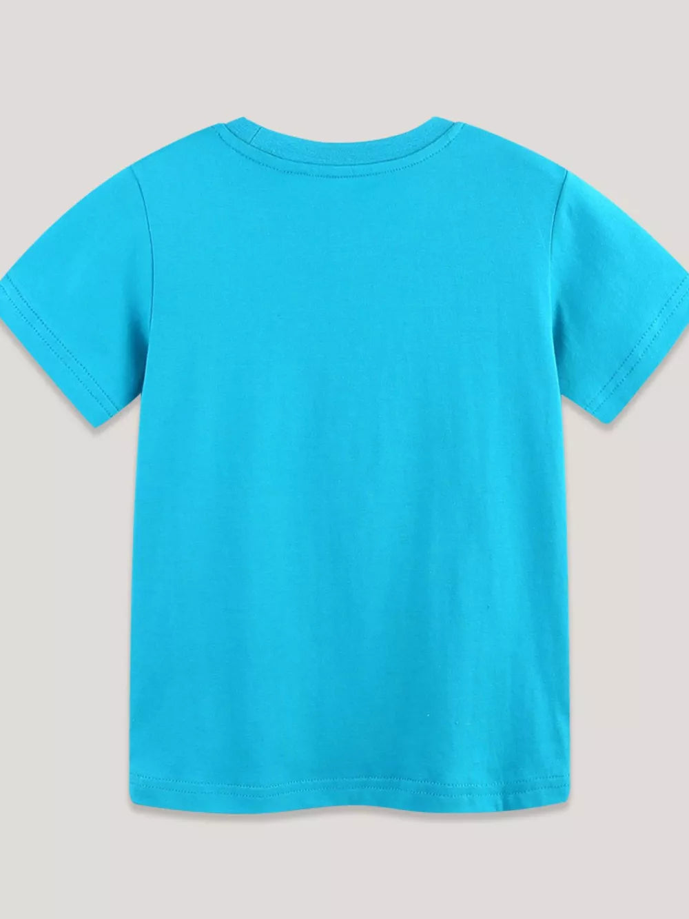 Toddler blue cotton t-shirt with short sleeves and crew neck.