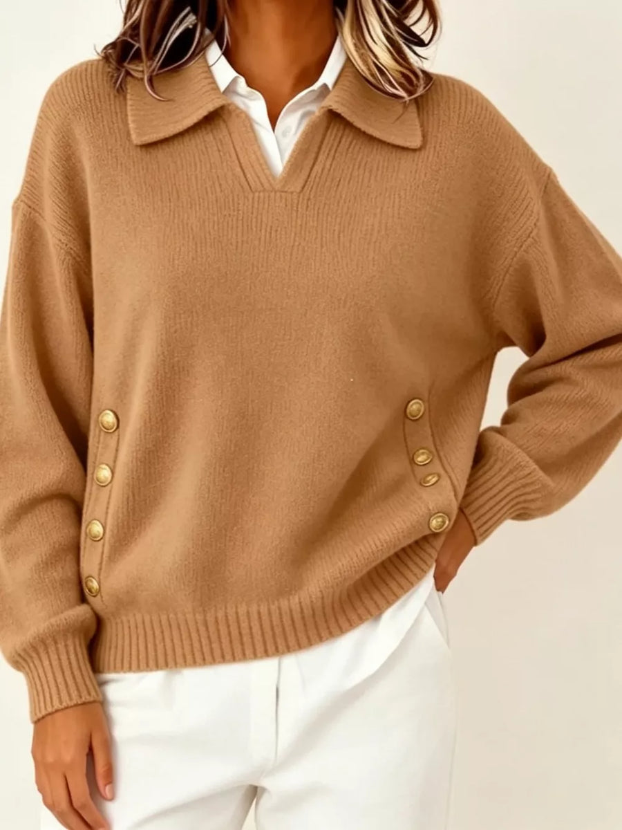 Collared Button-front Knit Sweater in Pink