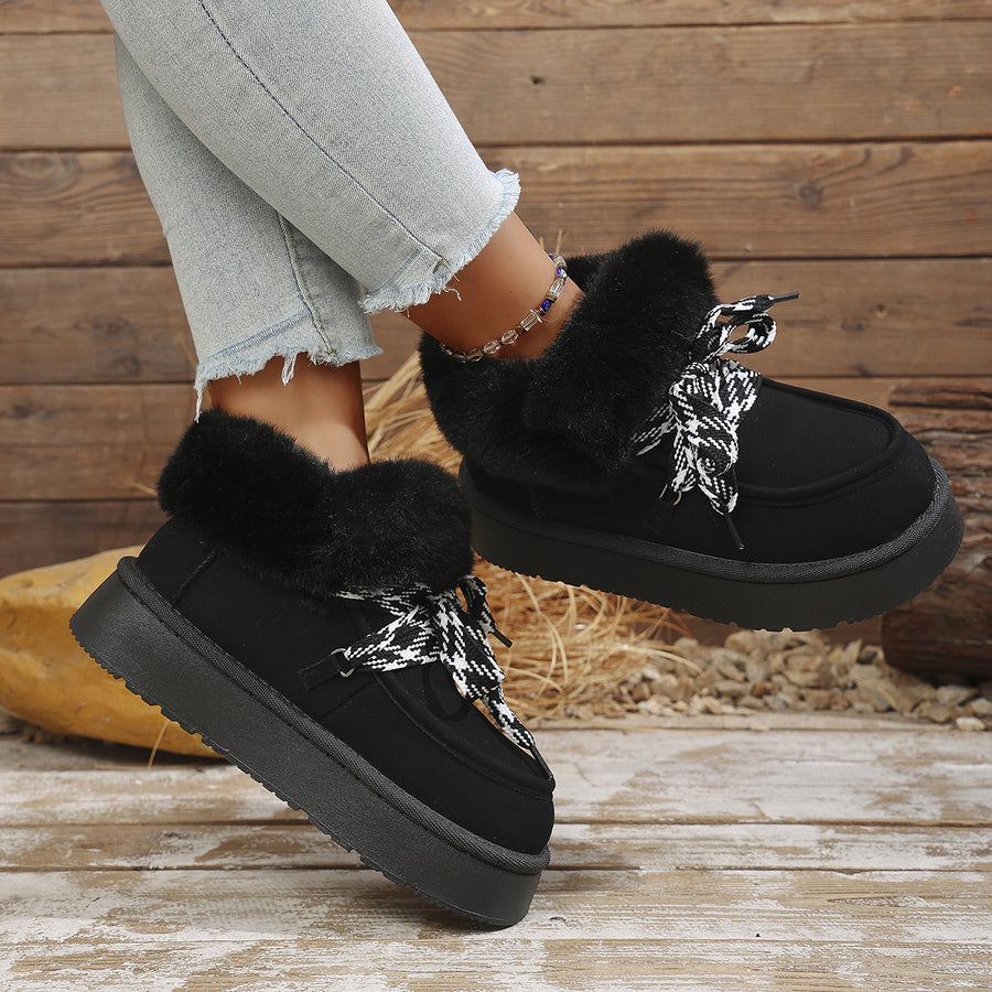 Plush Faux Fur Lined Platform Boots in black with faux fur lining