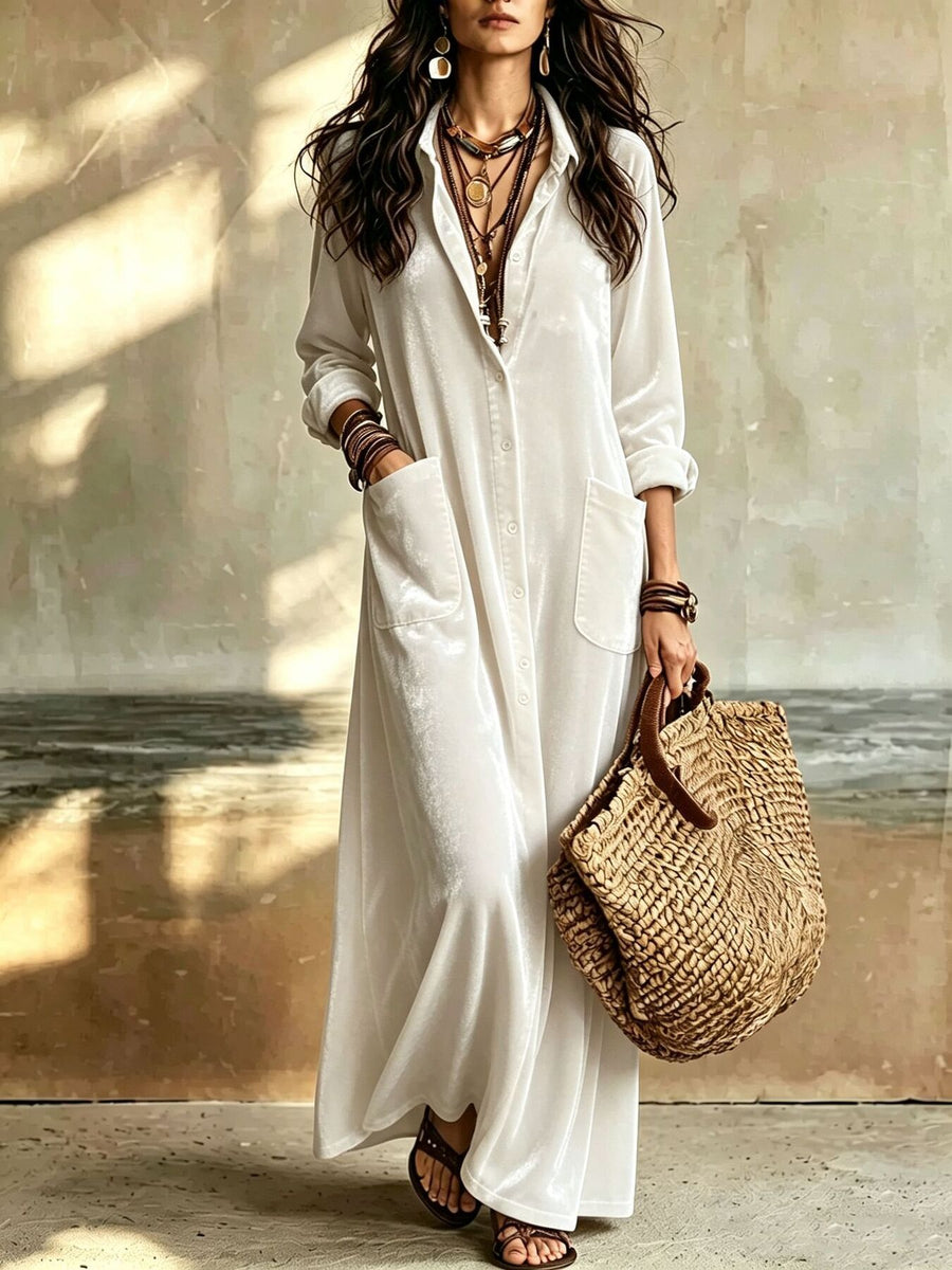 White shirt dress with maxi and button-front