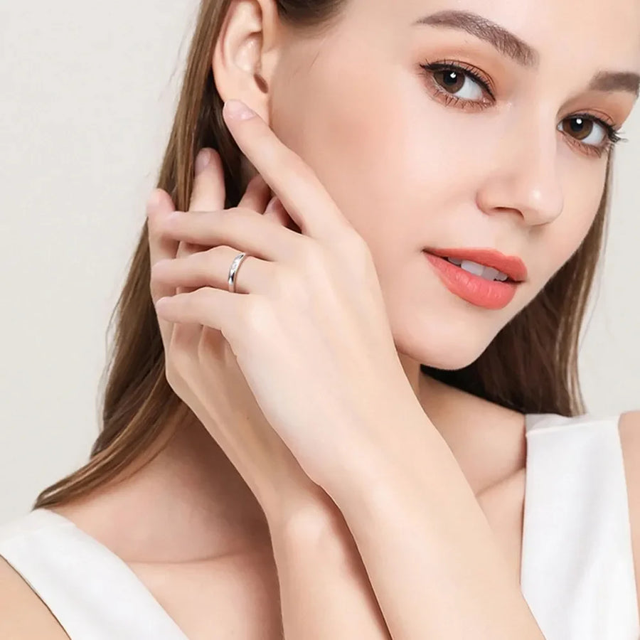 Silver band ring with a simple, classic design.