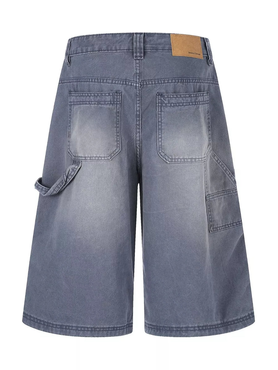 Blue with Men's Distressed Wide-leg Denim Capris