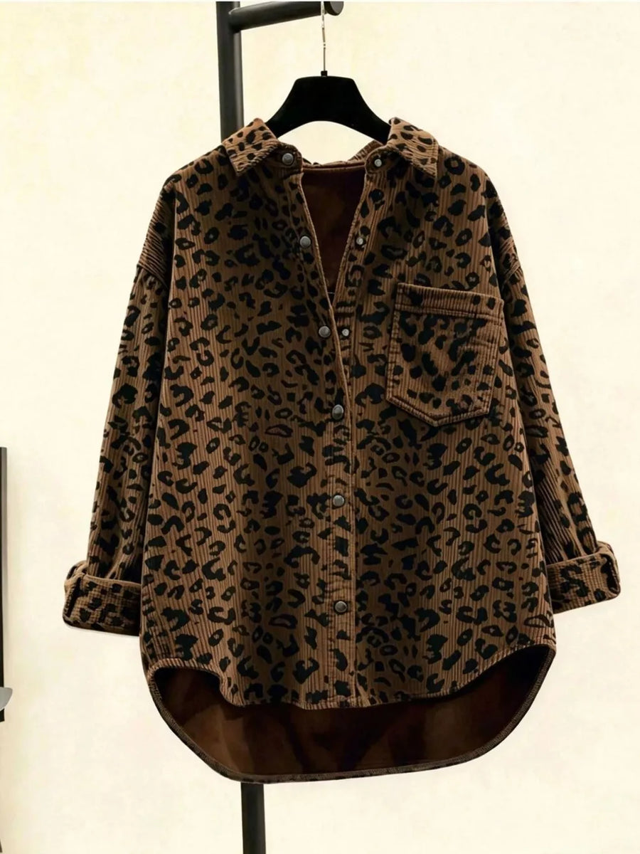 Dark Gray button-down shirt with hip-length and button-front