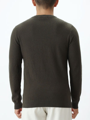 Army Green crewneck sweater featuring lightweight and geometric