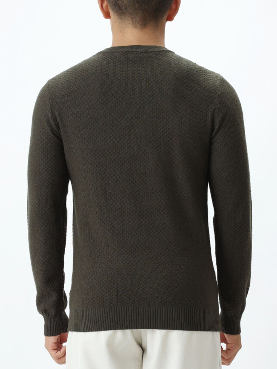 Army Green crewneck sweater featuring lightweight and geometric