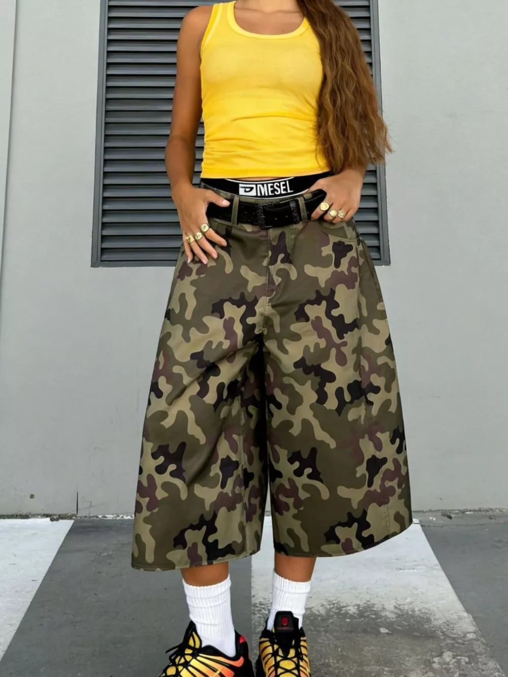 Camouflage Wide-leg Cropped Pants in Polish Camouflage