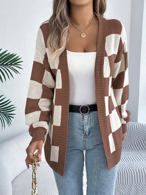 cream cardigan with ribbed cuffs and long sleeve