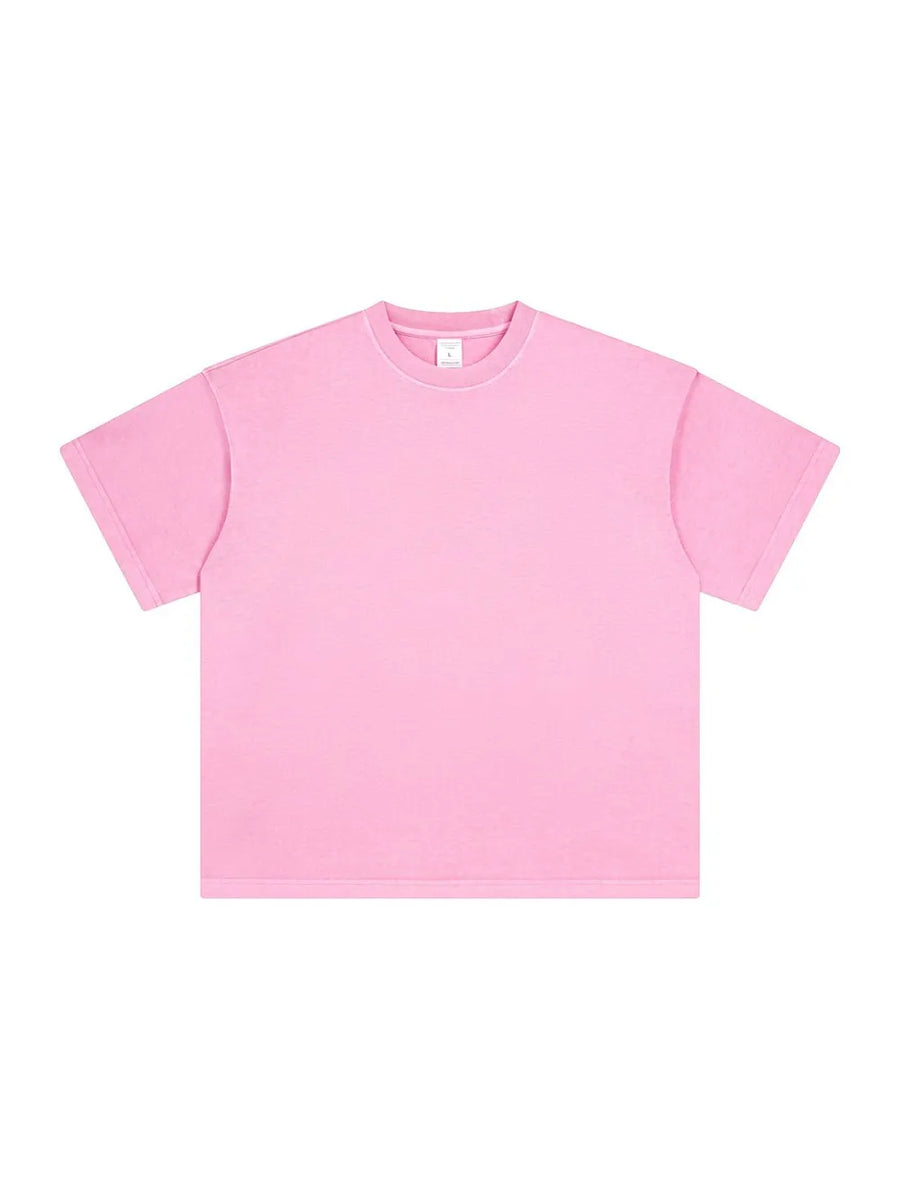 Oversized washed cotton tee in Sherbet pink with relaxed fit and crew neck.