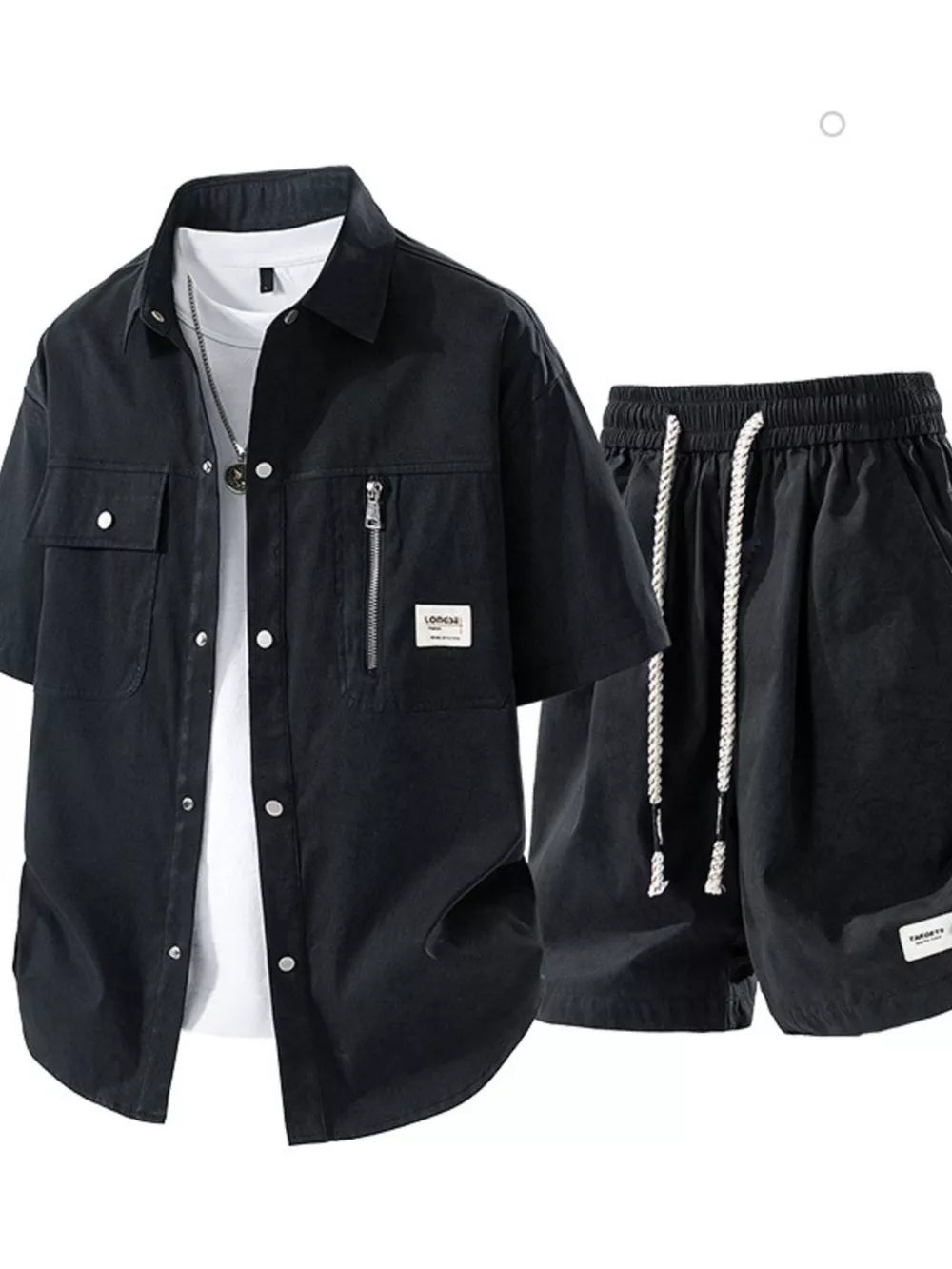 Coffee Brown Men's Plus Size Lightweight Textured Shirt And Shorts Set