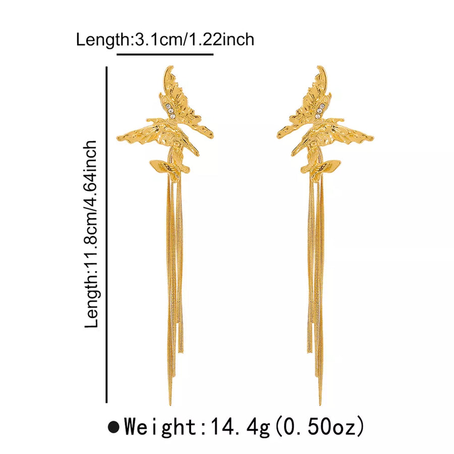 earrings in gold with dangle and long
