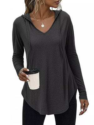 pullover hoodie in Green with drawstring and tunic-length