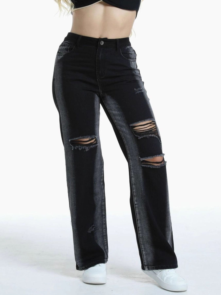 73% Cotton, 14% Rayon, 11% Polyester, 2% Spandex Care instructions: Machine wash wide-leg jeans in charcoal with wide-leg