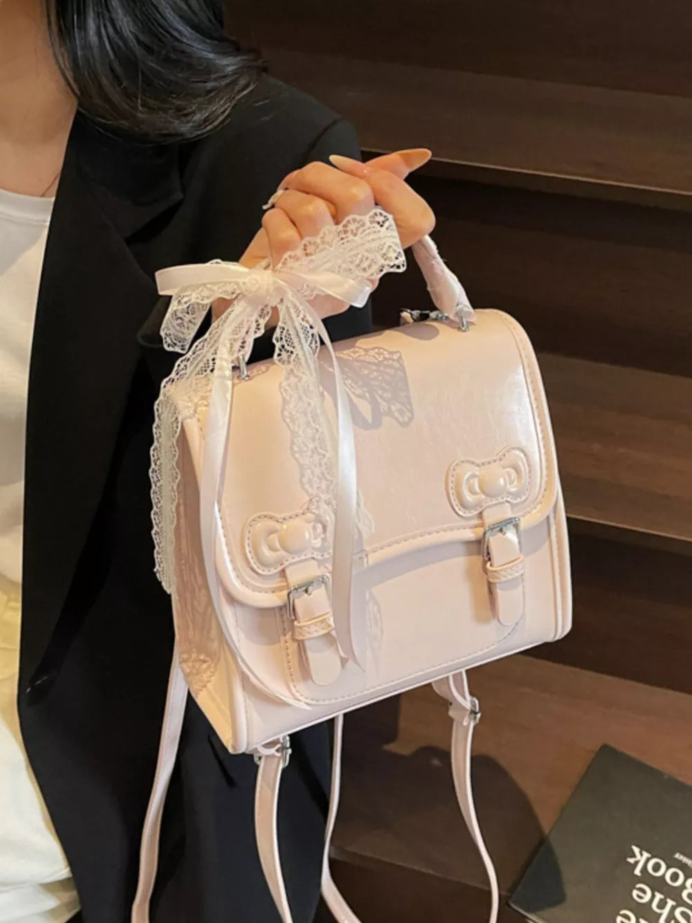 PU Leather Imported Size &amp backpack in Silver with boxy silhouette