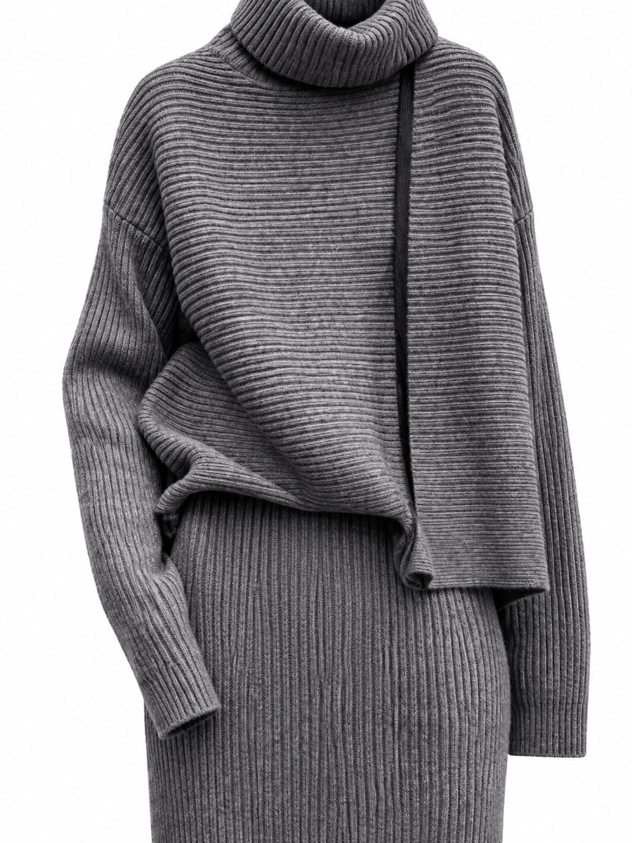 minimalist sweater set in Gray with turtleneck