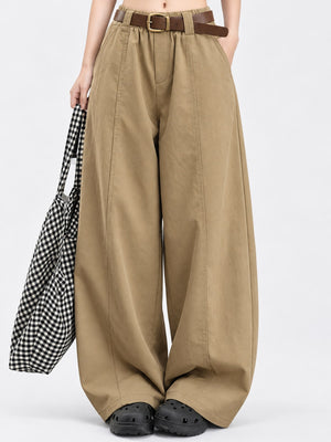 Khaki-Tall Barrel Leg cargo pants with full-length and zip-front