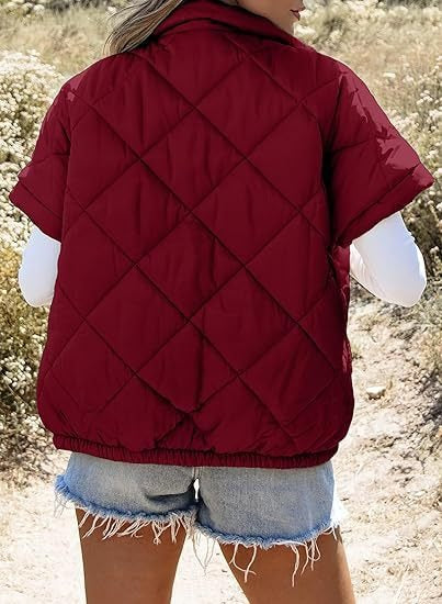 Caramel quilted jacket with quilted and short sleeve