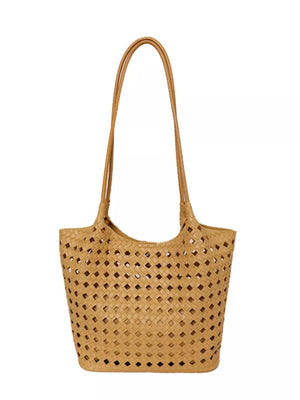 Woven Leather Shoulder Bag in Black with woven