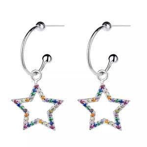 earrings featuring star in Silver with Platinum-Plated,925 sterling silver,Rhinestone Care instructions: Avoid wearing