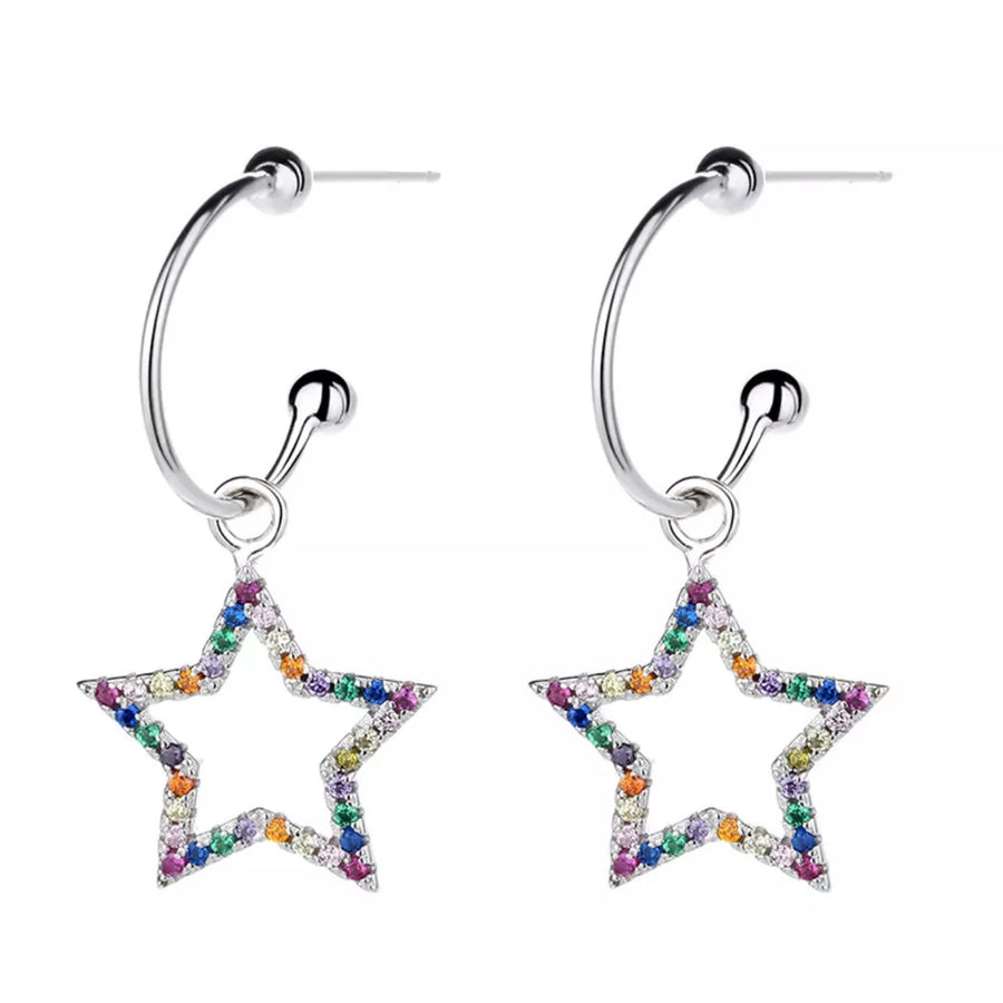 earrings featuring star in Silver with Platinum-Plated,925 sterling silver,Rhinestone Care instructions: Avoid wearing