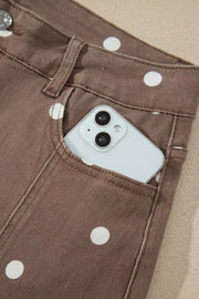 Tailored Seam Polka Dot Barrel Jeans in Dark Brown with pocketed