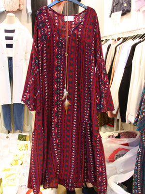 Bohemian Print Midi Dress With Side Slits option 7