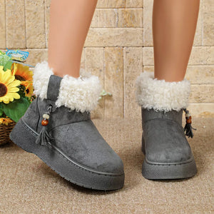 Round Toe Faux Fur Lined Boots in Coffee Brown with round toe