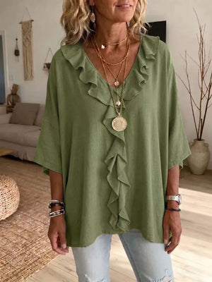 Green blouse with hip-length and pullover