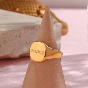 18K Gold-Plated Letter Signet Ring in Style A with 18K gold-plated