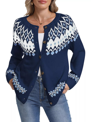 white cardigan featuring buttoned and Fair Isle