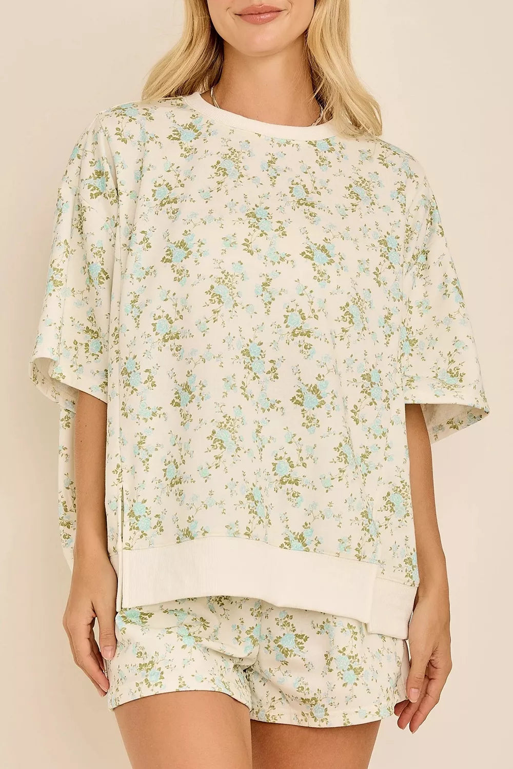 Floral Print Long Sleeve Shift Top & Shorts Set
