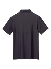 Dark gray textured pique polo shirt with a refined collar and short sleeves.