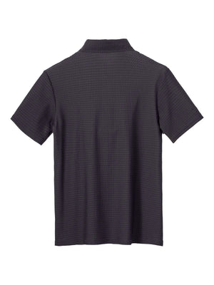 Dark gray textured pique polo shirt with a refined collar and short sleeves.