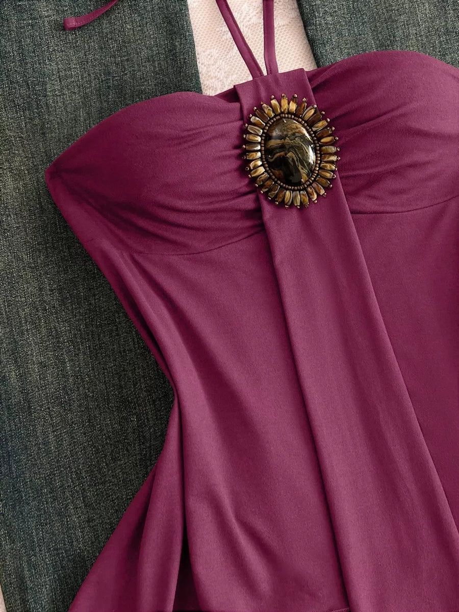 Embellished Front Halter Neck Cami option 14