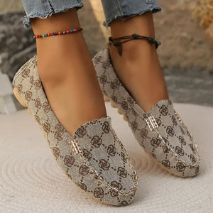 orange shoes with slip-on and geometric