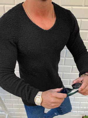 Black Men's Textured Long Sleeve Sweater Plus Size