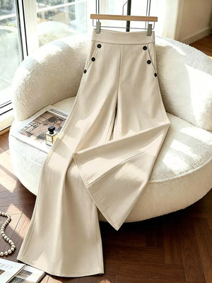 Coffee Brown wide-leg pants with full-length and side-zip