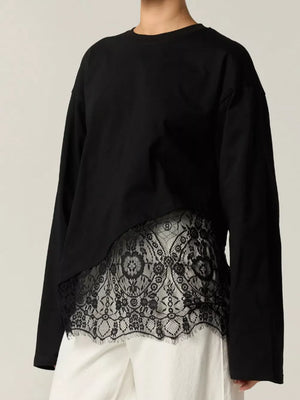 ivory t-shirt with asymmetric hem and long sleeve
