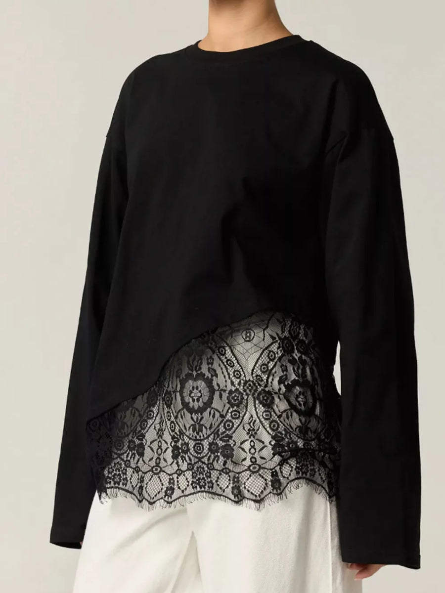 ivory t-shirt with asymmetric hem and long sleeve