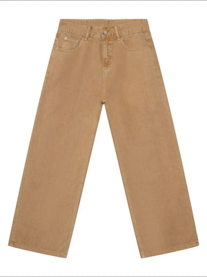 Wide-leg sandstone denim trousers with a casual, baggy fit and classic five-pocket styling.